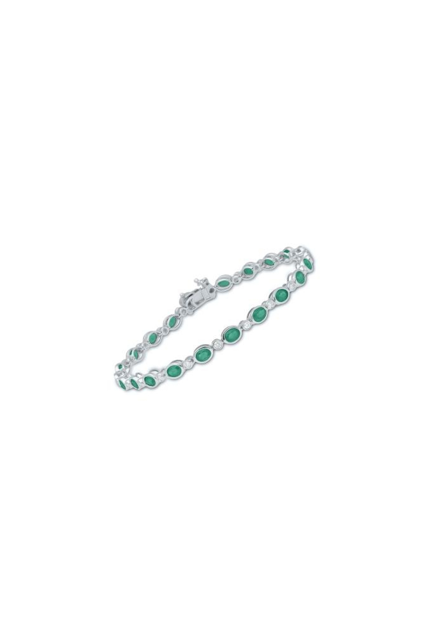 Bracelet Rivière émeraudes diamants or blanc 750 millièmes