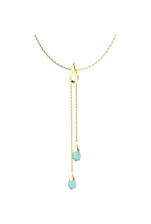 Collier Cravate grand modèle Eviana toi et moi topazes bleues or jaune 750 millièmes