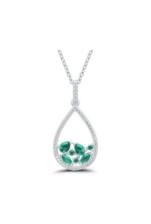 Collier Goutte émeraudes diamants or blanc 750 millièmes