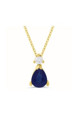 Collier Poire saphir diamants or jaune 750 millièmes