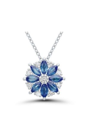 Collier Rosace saphirs diamants or blanc 750 millièmes