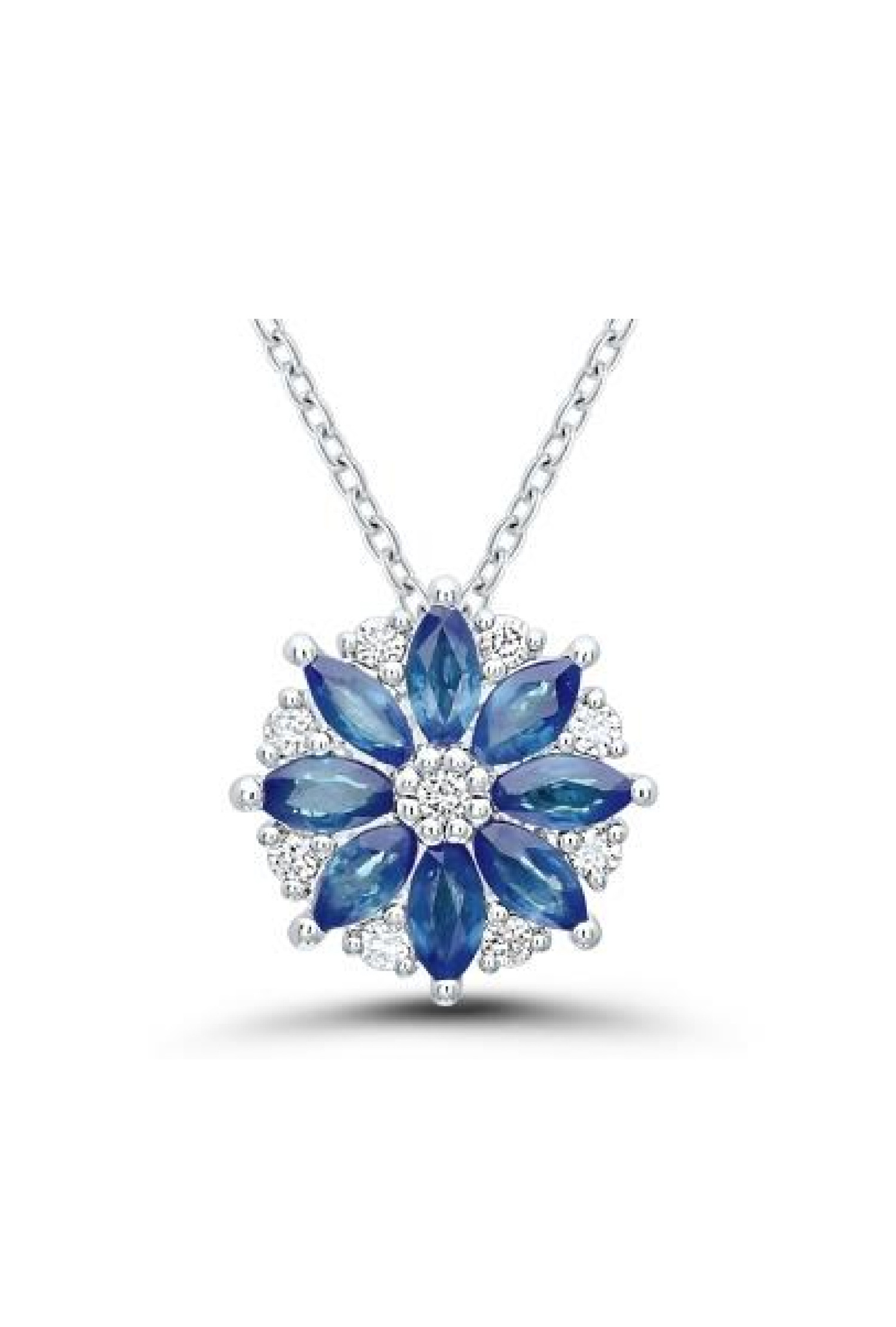 Collier Rosace saphirs diamants or blanc 750 millièmes