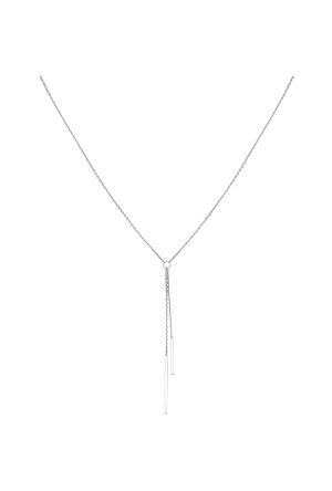Collier Y Pendant double chaine tube or blanc 750 millièmes