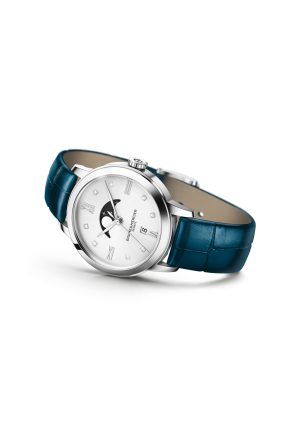 Montre Baume Et Mercier Classima Quartz Phase De Lune Diamants Cuir Alligator Bleu
