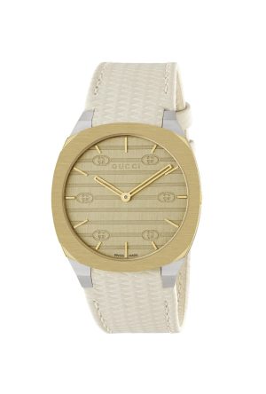 Montre Gucci 25 H Quartz Cuir Beige Acier Inoxydable