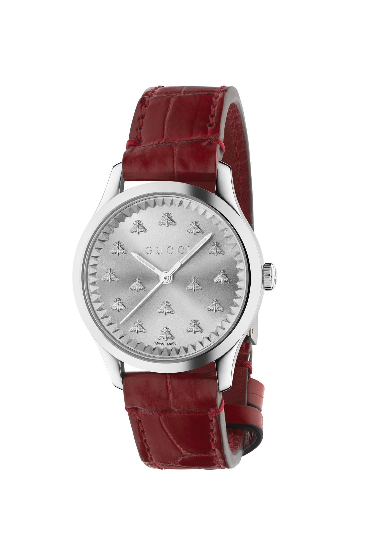 Montre Gucci G-Timeless Cuir Alligator Rouge Quartz Acier Inoxydable