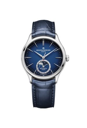 Montre Baume Et Mercier Clifton Automatique Phase De Lune Cuir Alligator Bleu