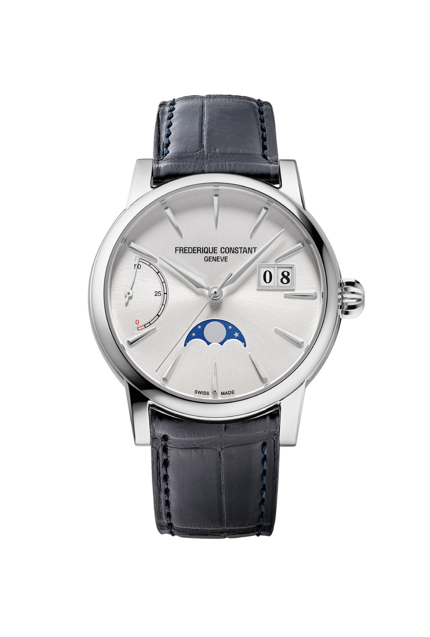 Montre Frédérique Constant Manufacture Big Date Phase de Lune Automatique Cuir Alligator Noir