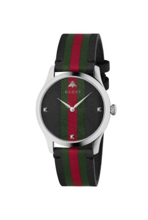 Montre Gucci G-Timeless quartz cuir rayures noir rouge vert