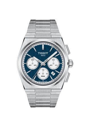 Montre Tissot PRX Homme Bleu Automatique Chronographe Acier Inoxydable