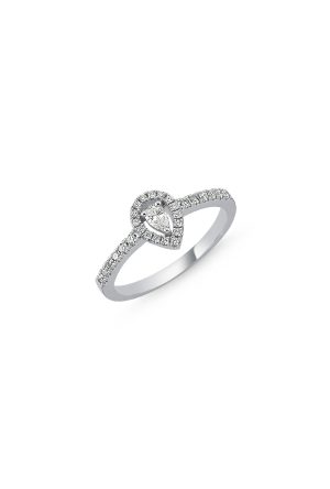 Solitaire Goutte diamants or blanc 750 millièmes