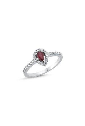 Solitaire Goutte Rubis diamants or blanc 750 millièmes