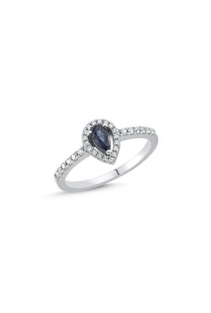 Solitaire Goutte Saphir diamants or blanc 750 millièmes