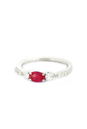 Solitaire Lya rubis diamants or blanc 750 millièmes