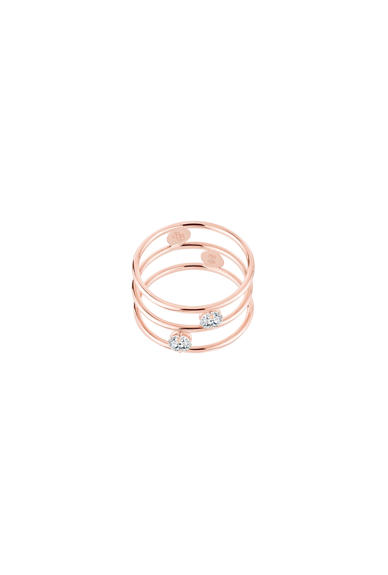 Bague Hula Hoop La Brune & La Blonde Or Rose Diamant 2 Rangs
