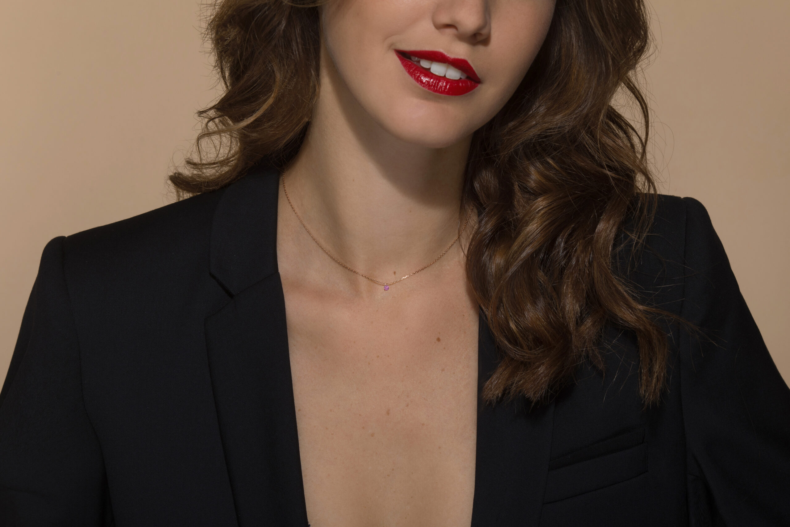 Collier Solitaire La Brune & La Blonde Saphir Rose – Image 2