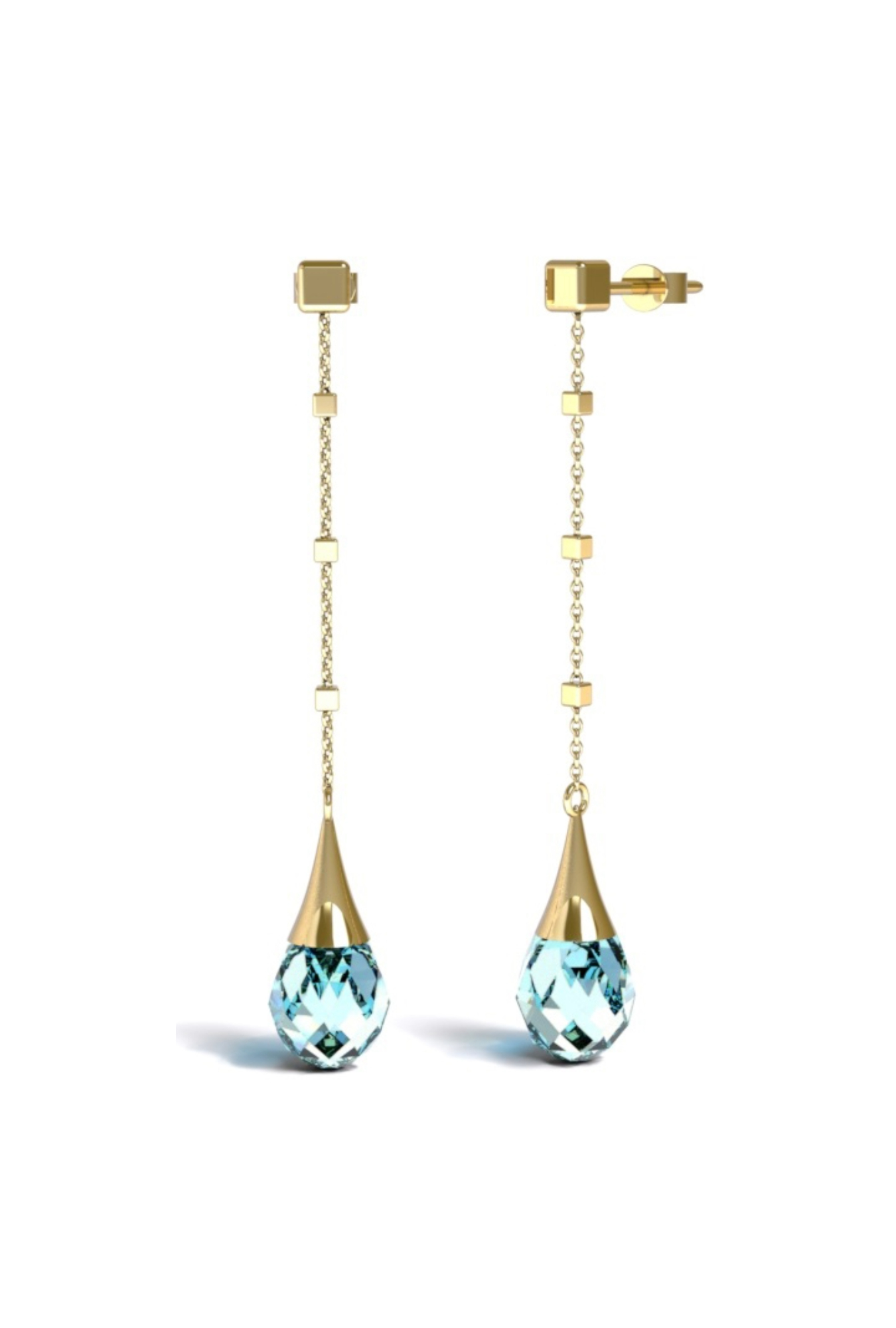 Boucles d'oreilles Eviana topaze bleue cube or jaune 750 millièmes