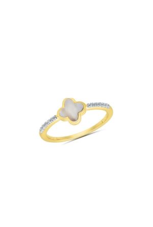 Bague trèfle nacre et diamants  or jaune 750 millièmes