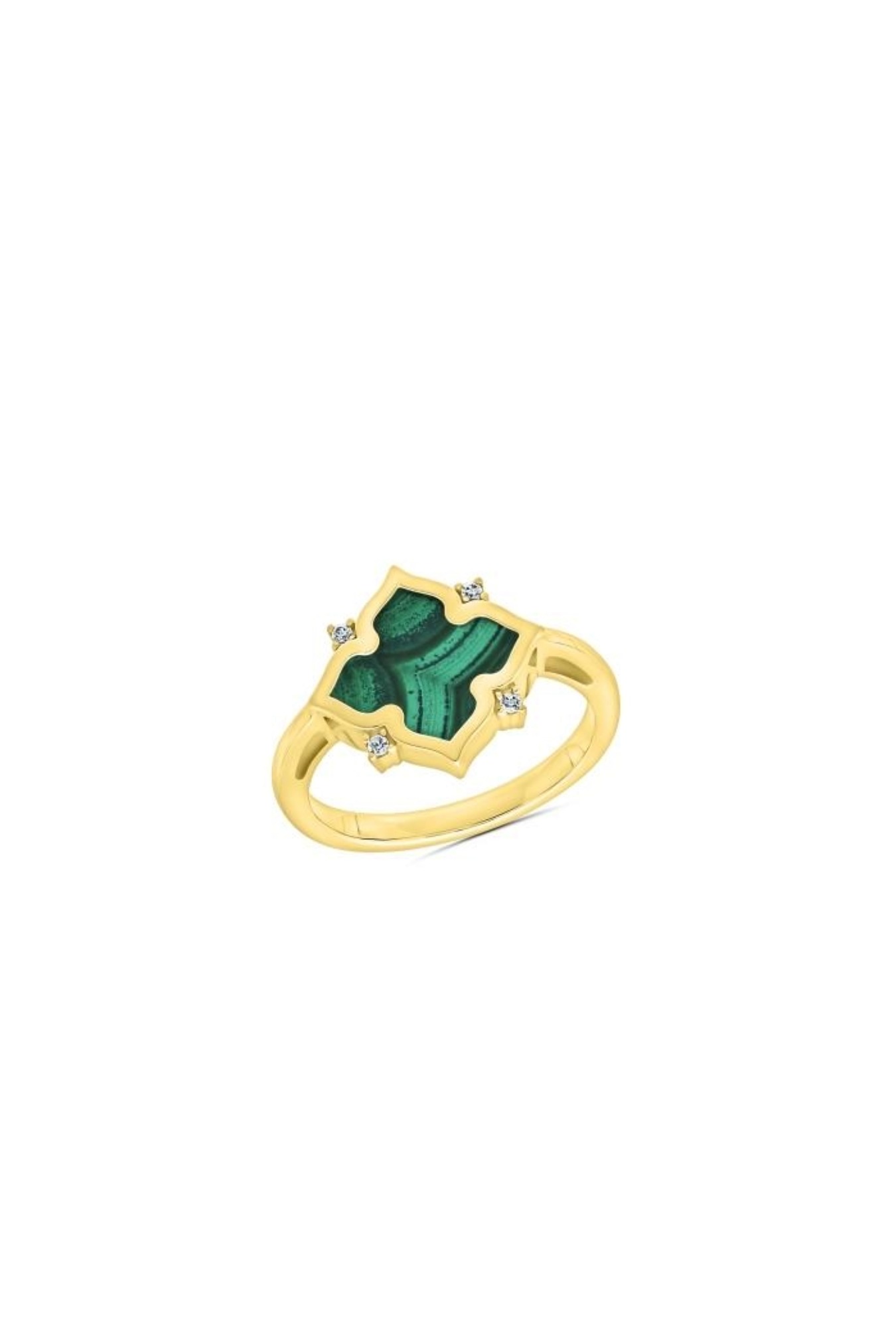 Bague trèfle malachite vert et diamants or jaune 750 millièmes