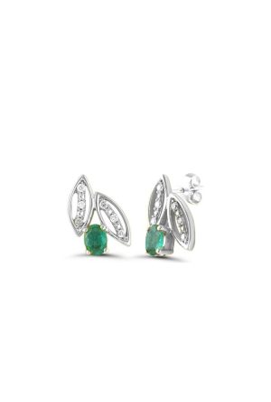 Boucles d'oreilles émeraudes diamants or blanc 750 millièmes