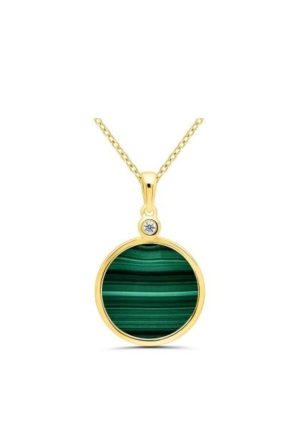 Collier malachite verte diamant or jaune 750 millièmes