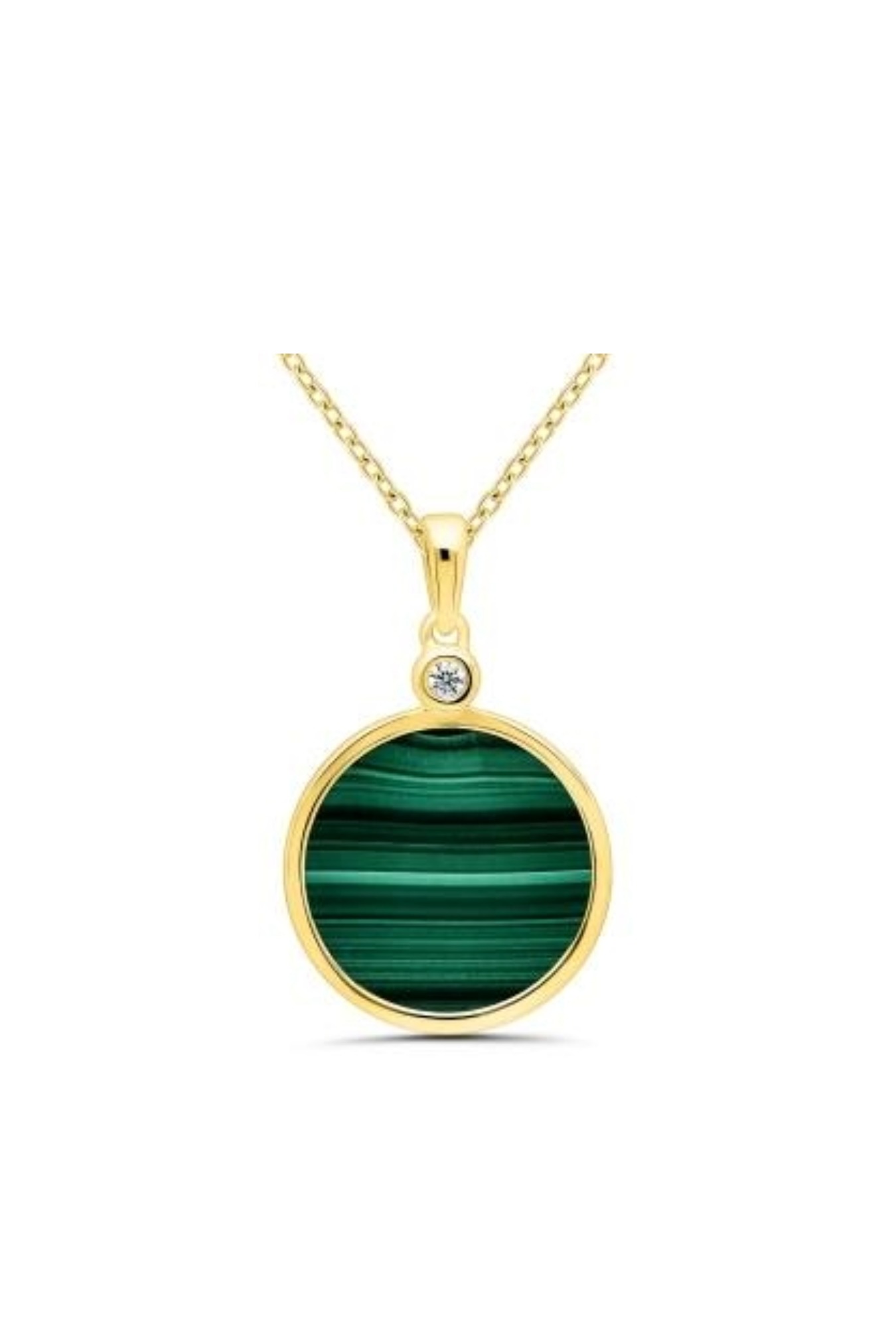 Collier malachite verte diamant or jaune 750 millièmes