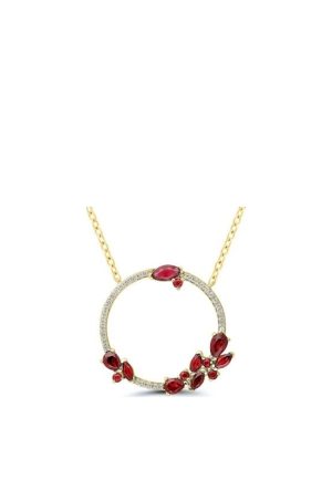 Collier cercle rubis diamants or jaune 750 millièmes